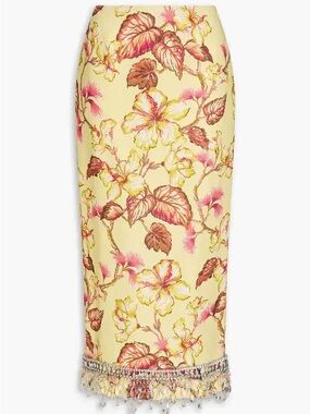 Zimmermann Embellished Floral-Print Linen Skirt